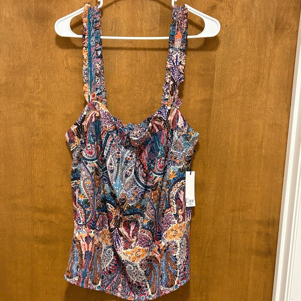 557. Dex Plus Women's Multi-Color Paisley Ruffle Strap Tank Top